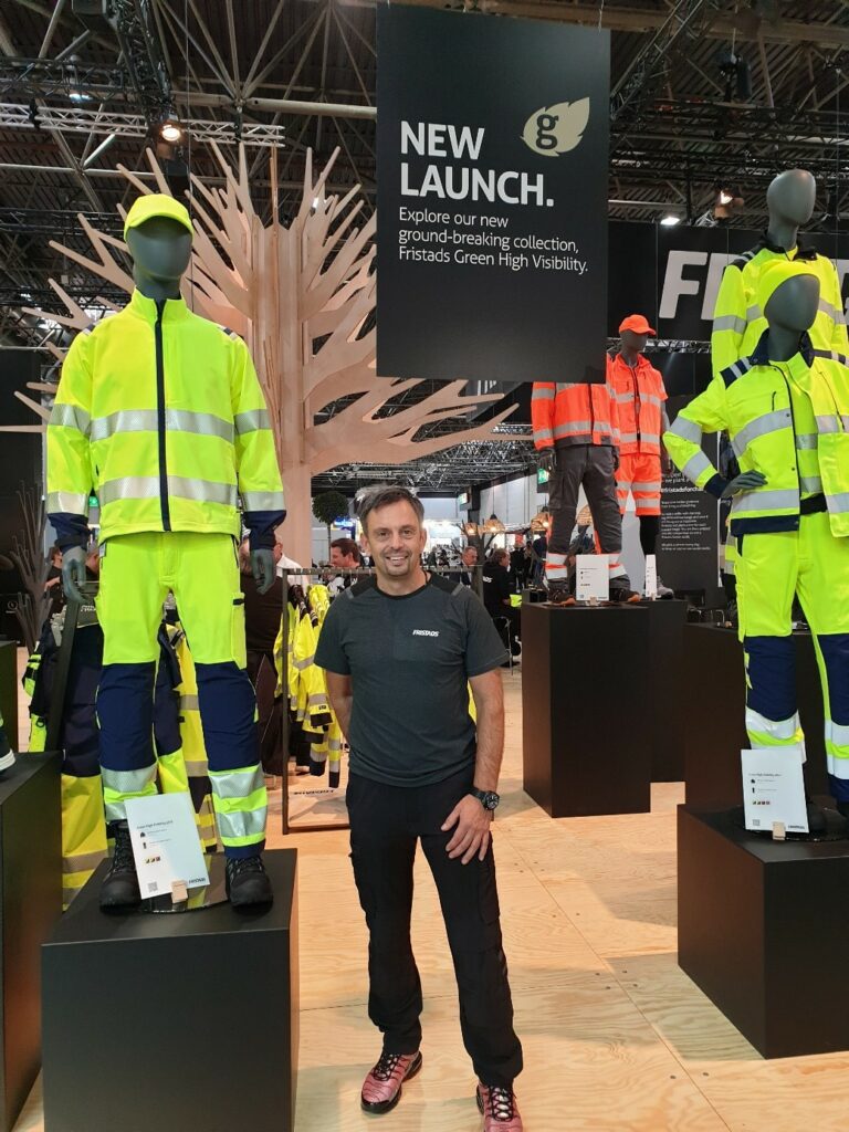 Thomas Syring, director DACH for Frijstads showing Frijstads‘ Green High Visibility collection